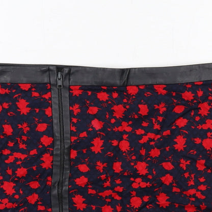 Mango Womens Blue Floral Cotton Mini Skirt Size 8 Zip