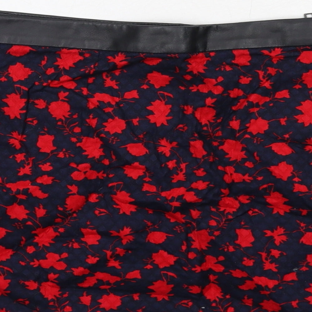 Mango Womens Blue Floral Cotton Mini Skirt Size 8 Zip