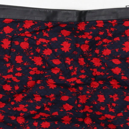 Mango Womens Blue Floral Cotton Mini Skirt Size 8 Zip