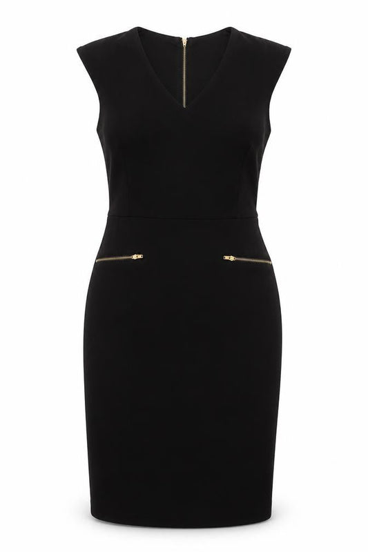 Emma & Michele Womens Black Polyester Pencil Dress Size 6 V-Neck Zip - Cap Sleeve