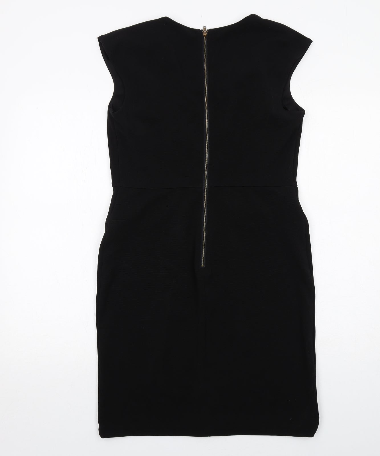 Emma & Michele Womens Black Polyester Pencil Dress Size 6 V-Neck Zip - Cap Sleeve