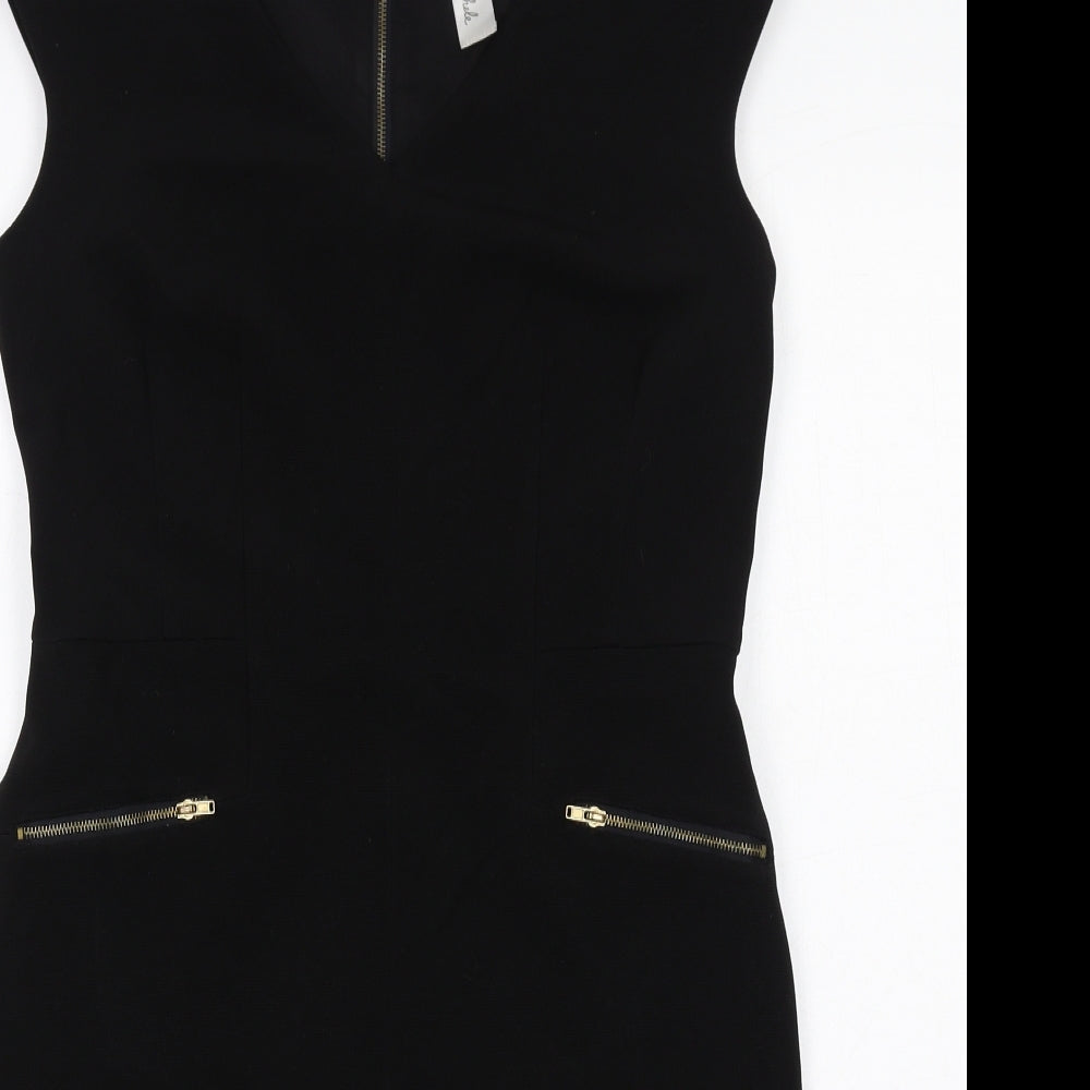 Emma & Michele Womens Black Polyester Pencil Dress Size 6 V-Neck Zip - Cap Sleeve