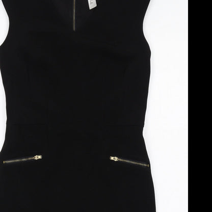 Emma & Michele Womens Black Polyester Pencil Dress Size 6 V-Neck Zip - Cap Sleeve