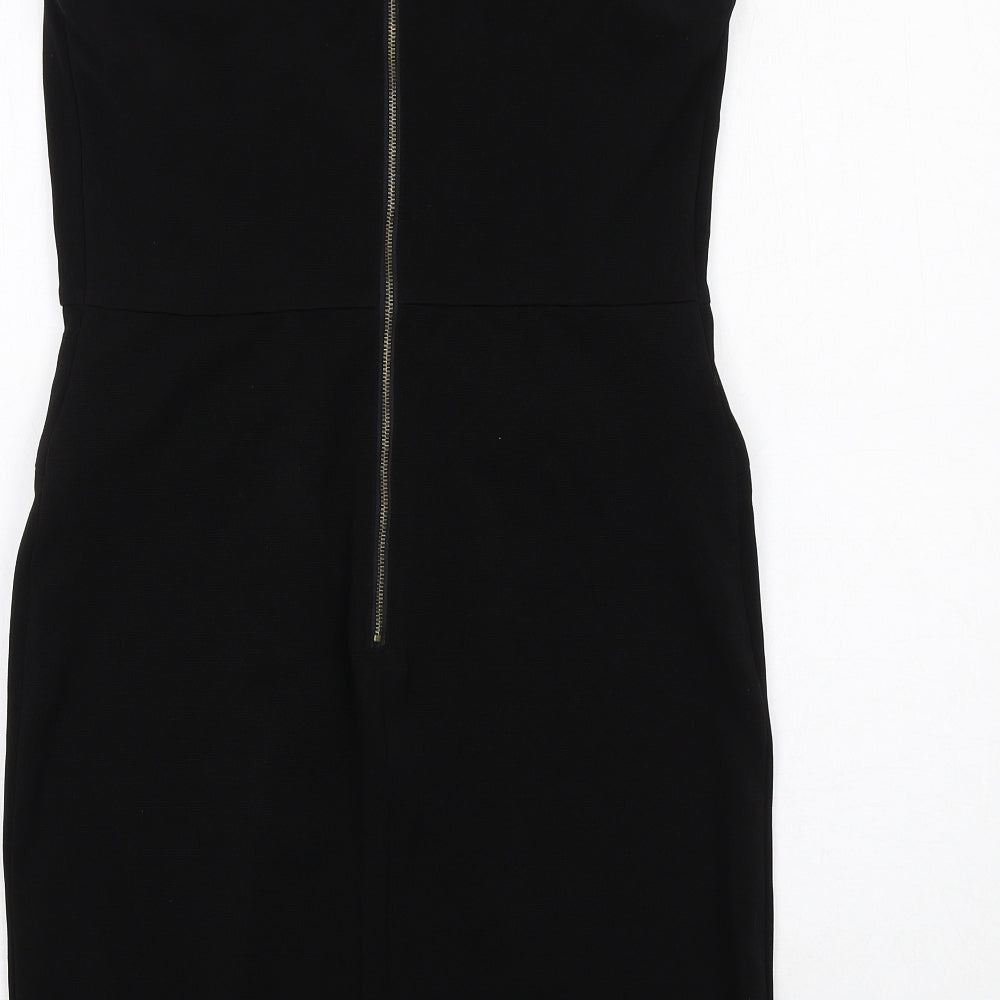 Emma & Michele Womens Black Polyester Pencil Dress Size 6 V-Neck Zip - Cap Sleeve