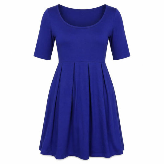 Front view of mamas & papas women’s blue polyester fit & flare, size UK 10, scoop neck pullover