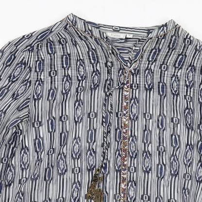 fransa Womens Blue Geometric Polyester Basic Blouse Size M V-Neck