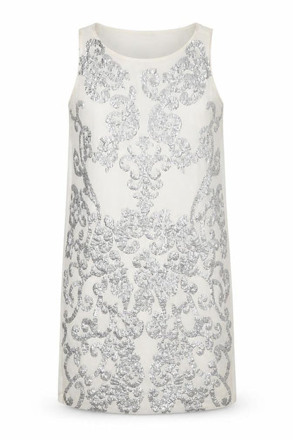 River Island Womens Ivory Geometric Polyester Shift Size 10 Boat Neck Zip - Embellished