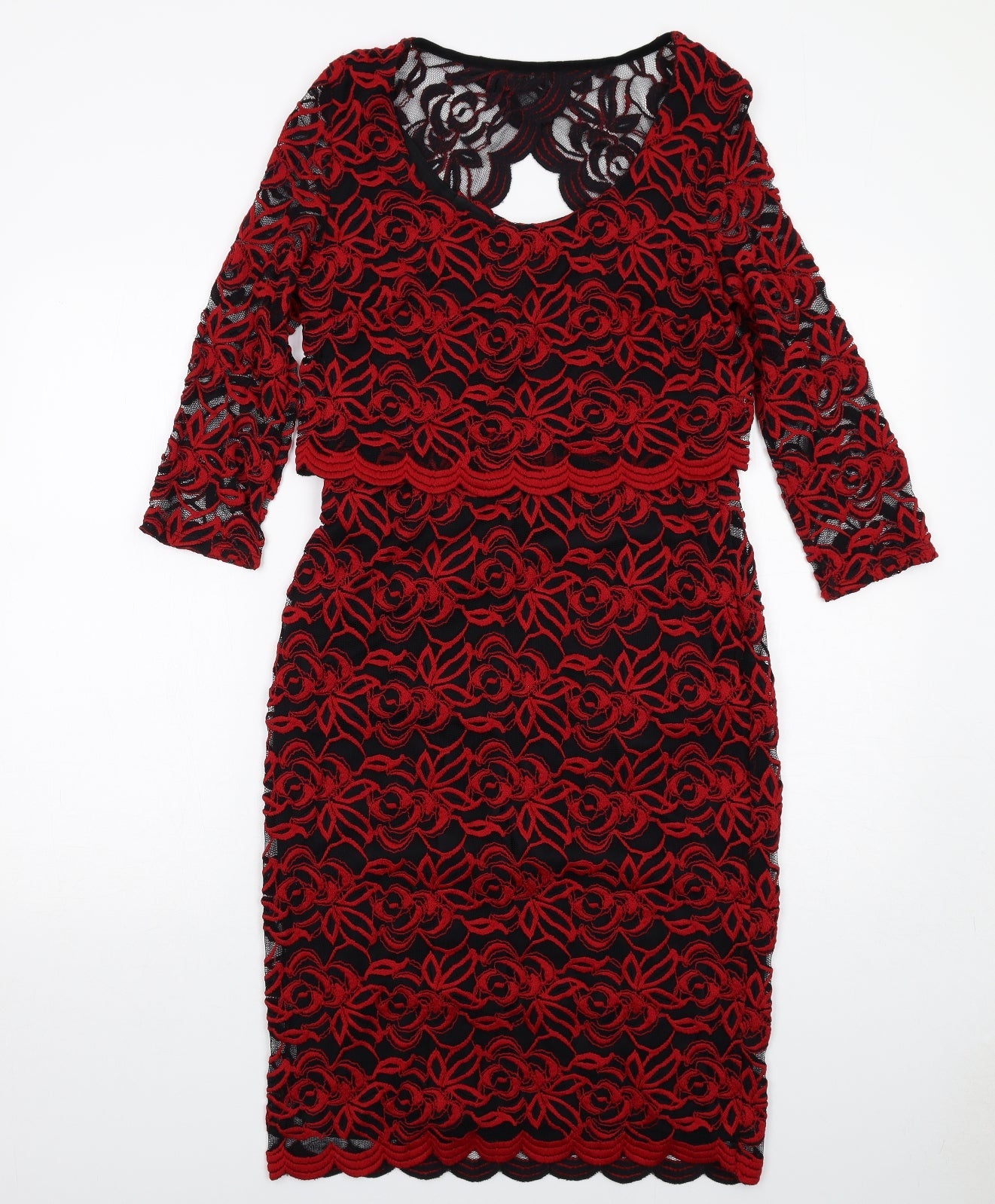 Per Una Womens Red Geometric Polyester A-Line Size 10 Round Neck Pullover