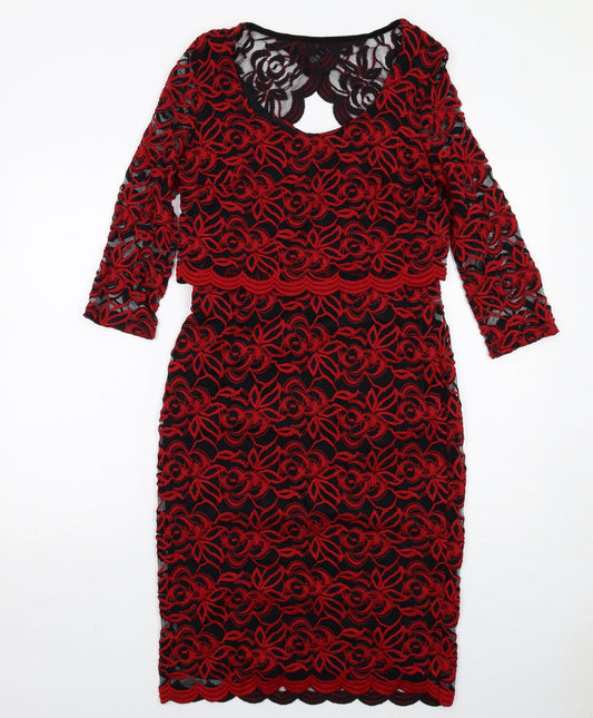 Per Una Womens Red Geometric Polyester A-Line Size 10 Round Neck Pullover