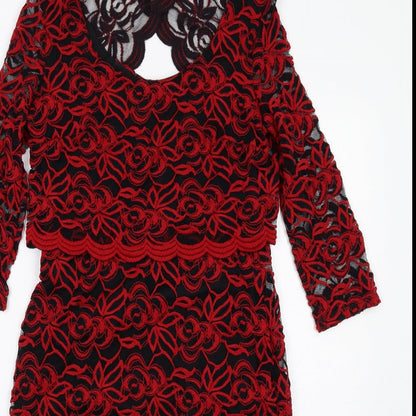 Per Una Womens Red Geometric Polyester A-Line Size 10 Round Neck Pullover