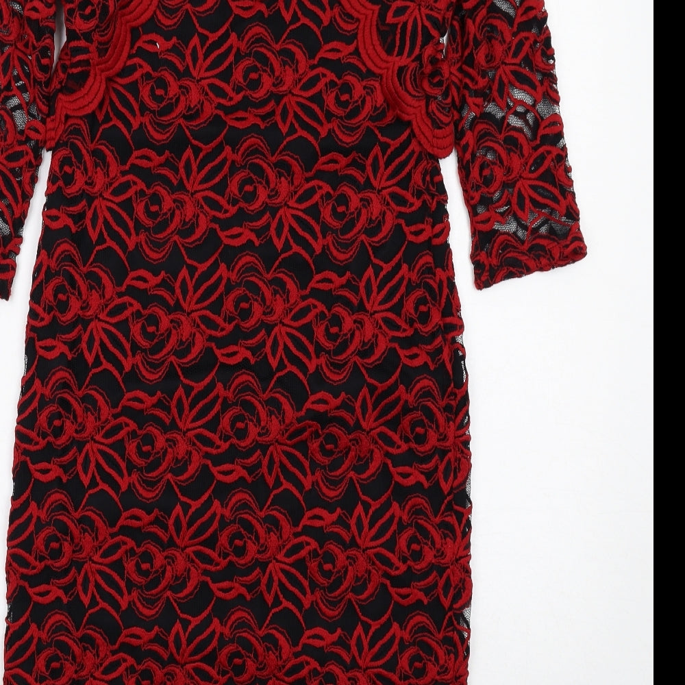 Per Una Womens Red Geometric Polyester A-Line Size 10 Round Neck Pullover