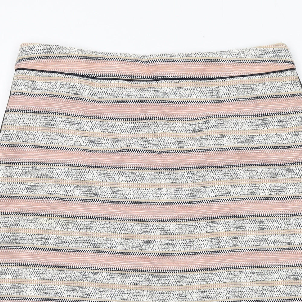 Marks and Spencer Womens Multicoloured Striped Cotton A-Line Skirt Size 12 Zip