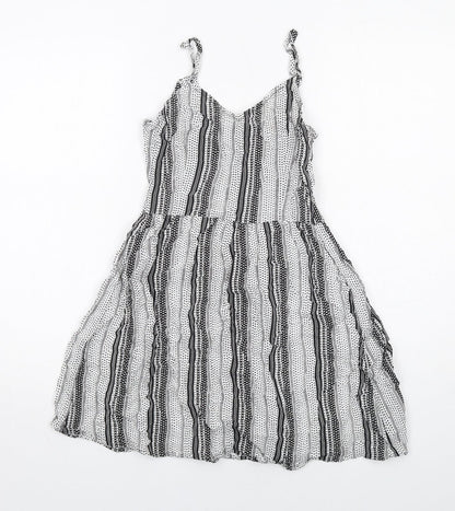 H&M Womens Black Geometric Viscose Tank Dress Size 8 V-Neck Pullover