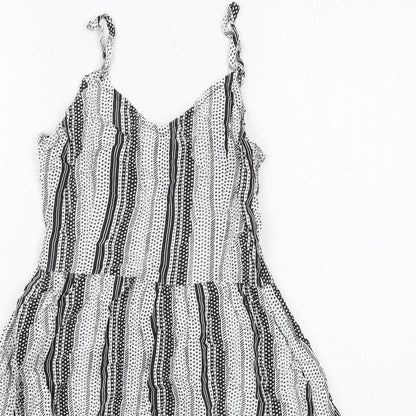 H&M Womens Black Geometric Viscose Tank Dress Size 8 V-Neck Pullover