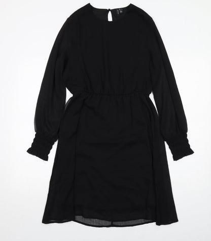 VERO MODA Womens Black Polyester A-Line Size S Round Neck Button