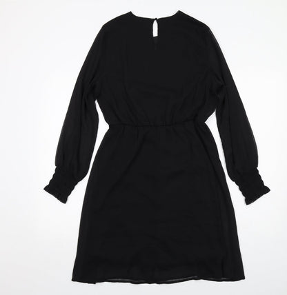 VERO MODA Womens Black Polyester A-Line Size S Round Neck Button