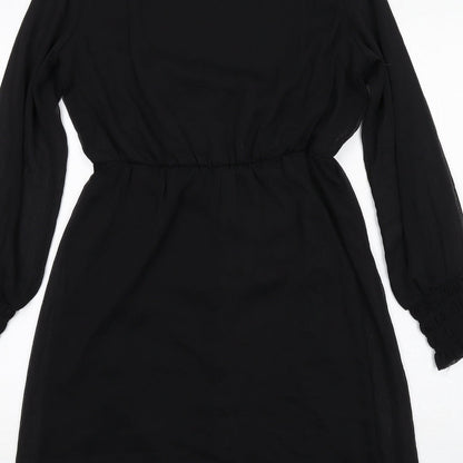 VERO MODA Womens Black Polyester A-Line Size S Round Neck Button