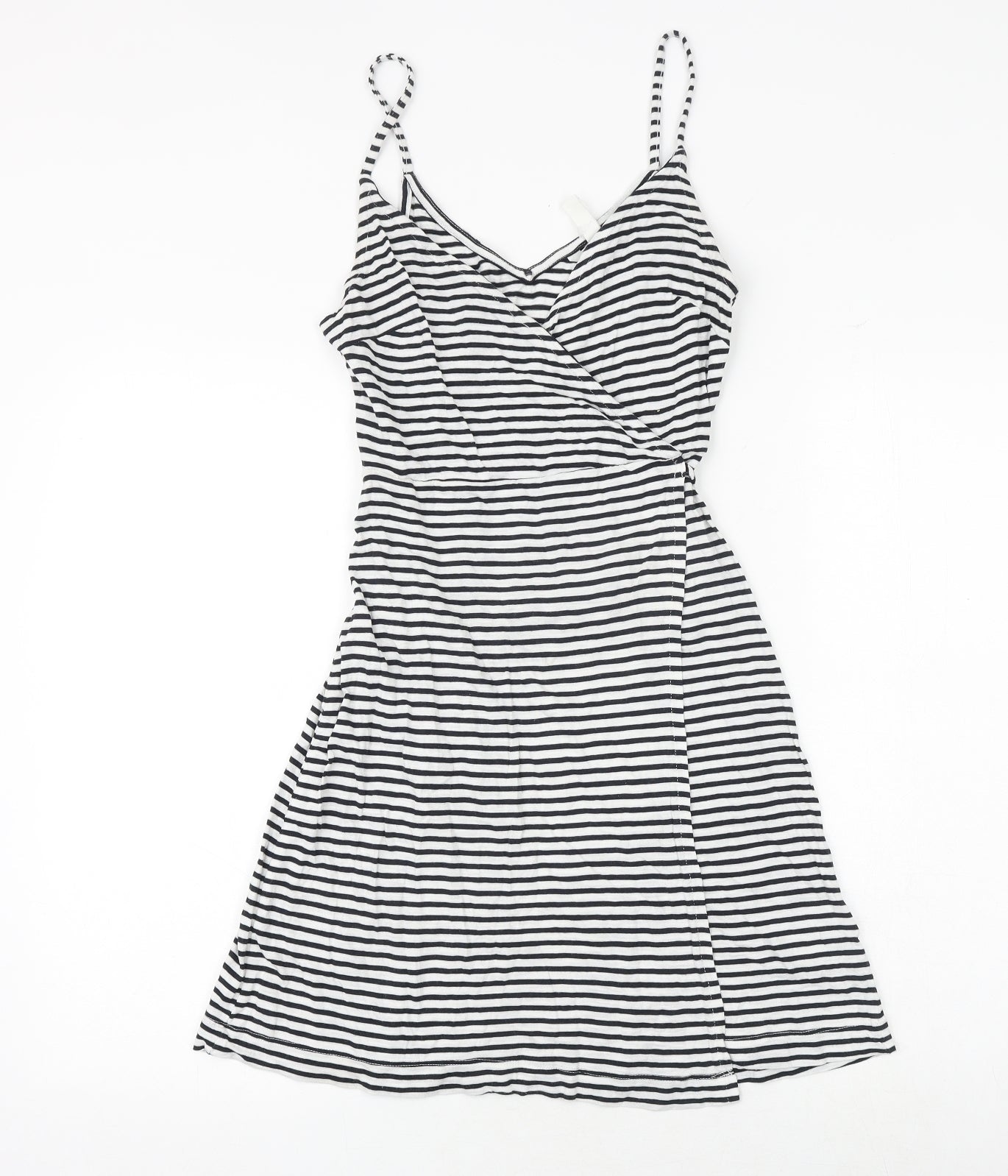 H&M Womens White Striped Cotton Tank Dress Size XS V-Neck Tie