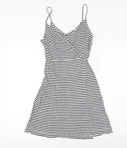 H&M Womens White Striped Cotton Tank Dress Size XS V-Neck Tie