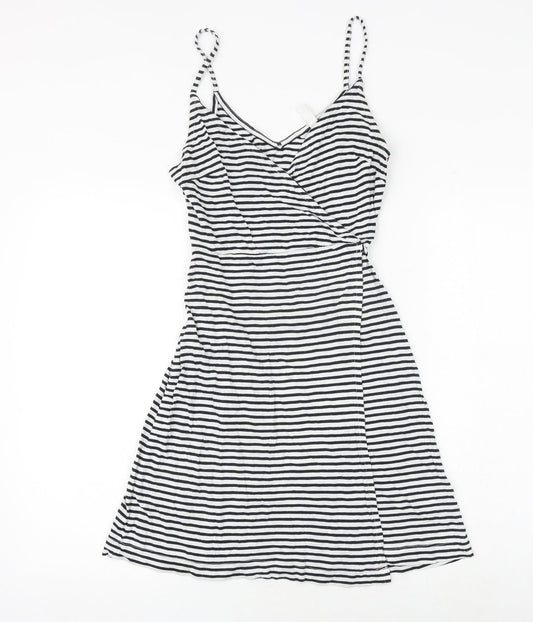 H&M Womens White Striped Cotton Tank Dress Size XS V-Neck Tie