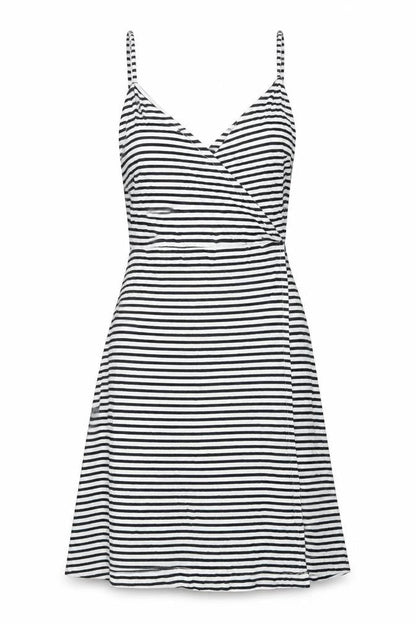 H&M Womens White Striped Cotton Tank Dress Size XS V-Neck Tie