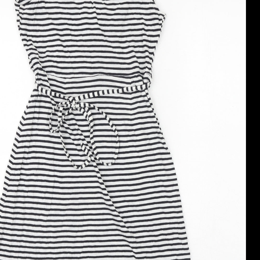 H&M Womens White Striped Cotton Tank Dress Size XS V-Neck Tie