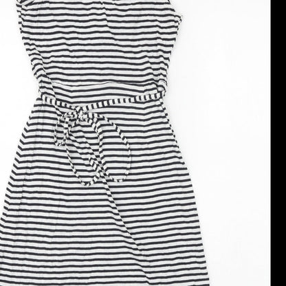 H&M Womens White Striped Cotton Tank Dress Size XS V-Neck Tie