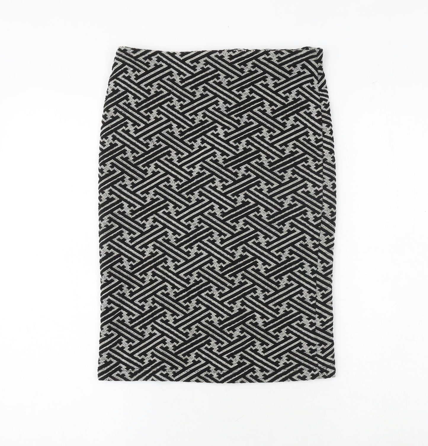 NEXT Womens Black Geometric Polyester Straight & Pencil Skirt Size 8 Zip