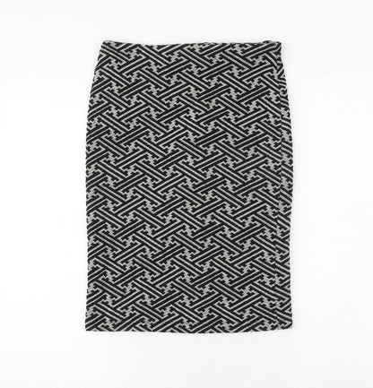 NEXT Womens Black Geometric Polyester Straight & Pencil Skirt Size 8 Zip