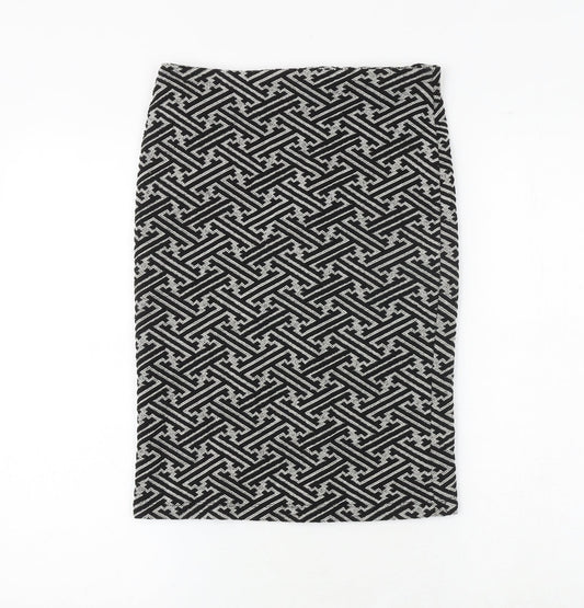 NEXT Womens Black Geometric Polyester Straight & Pencil Skirt Size 8 Zip