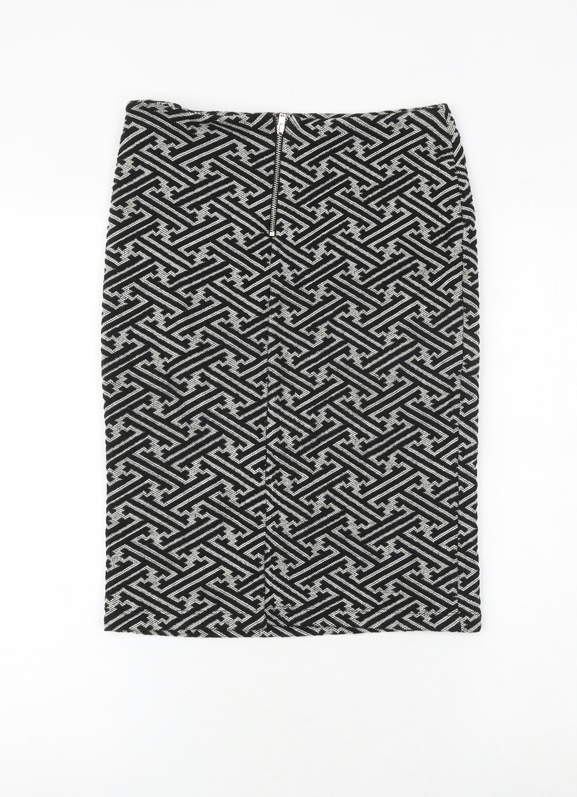 NEXT Womens Black Geometric Polyester Straight & Pencil Skirt Size 8 Zip