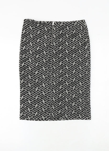 NEXT Womens Black Geometric Polyester Straight & Pencil Skirt Size 8 Zip