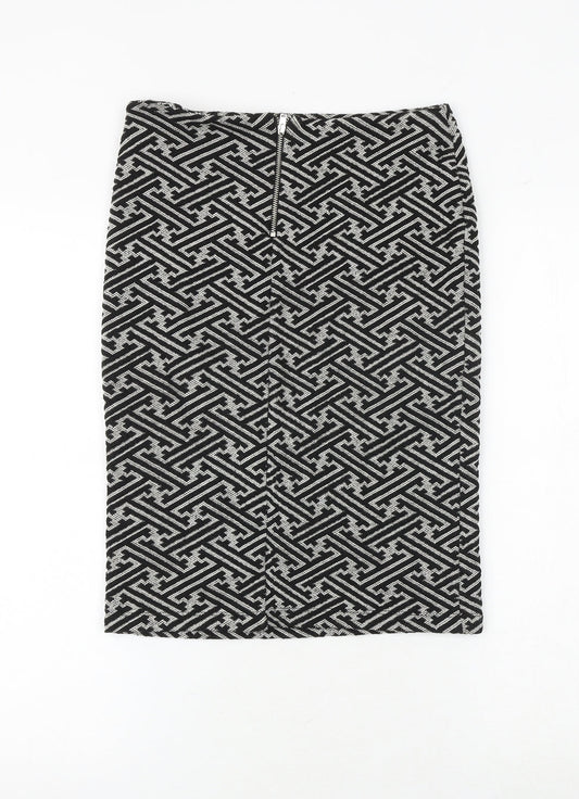 NEXT Womens Black Geometric Polyester Straight & Pencil Skirt Size 8 Zip