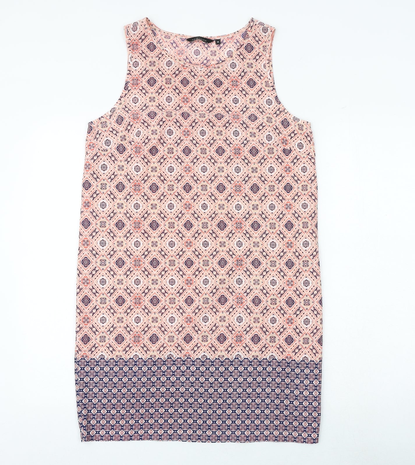 New Look Womens Multicoloured Geometric Polyester A-Line Size 10 Round Neck Pullover