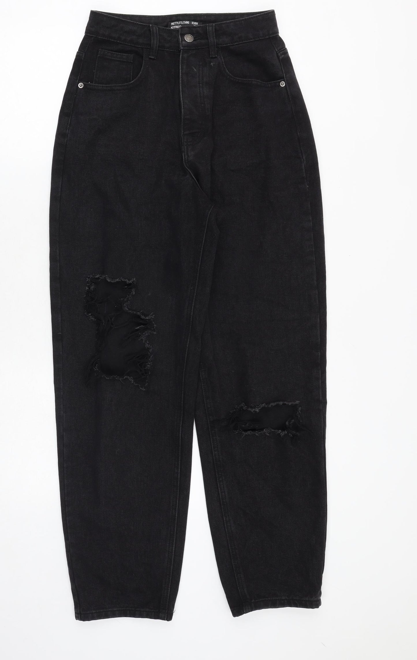 PRETTYLITTLETHING Womens Black Cotton Boyfriend Jeans Size 6 Regular Zip