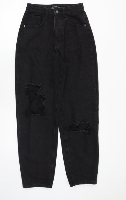 PRETTYLITTLETHING Womens Black Cotton Boyfriend Jeans Size 6 Regular Zip