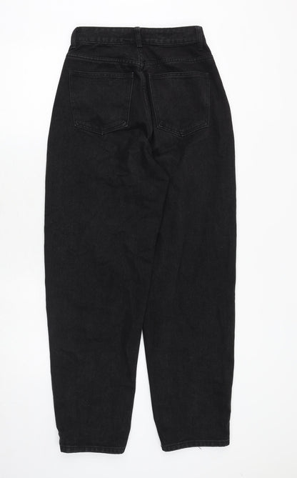 PRETTYLITTLETHING Womens Black Cotton Boyfriend Jeans Size 6 Regular Zip