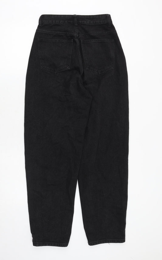 PRETTYLITTLETHING Womens Black Cotton Boyfriend Jeans Size 6 Regular Zip