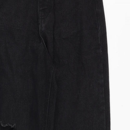 PRETTYLITTLETHING Womens Black Cotton Boyfriend Jeans Size 6 Regular Zip