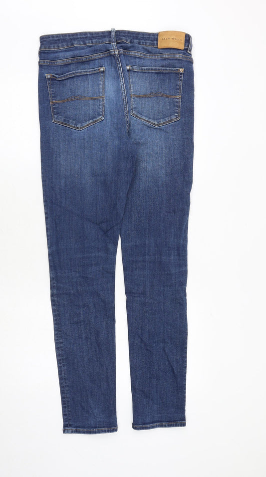 Jack Wills Mens Blue Cotton Skinny Jeans Size 32 in L32 in Regular Zip