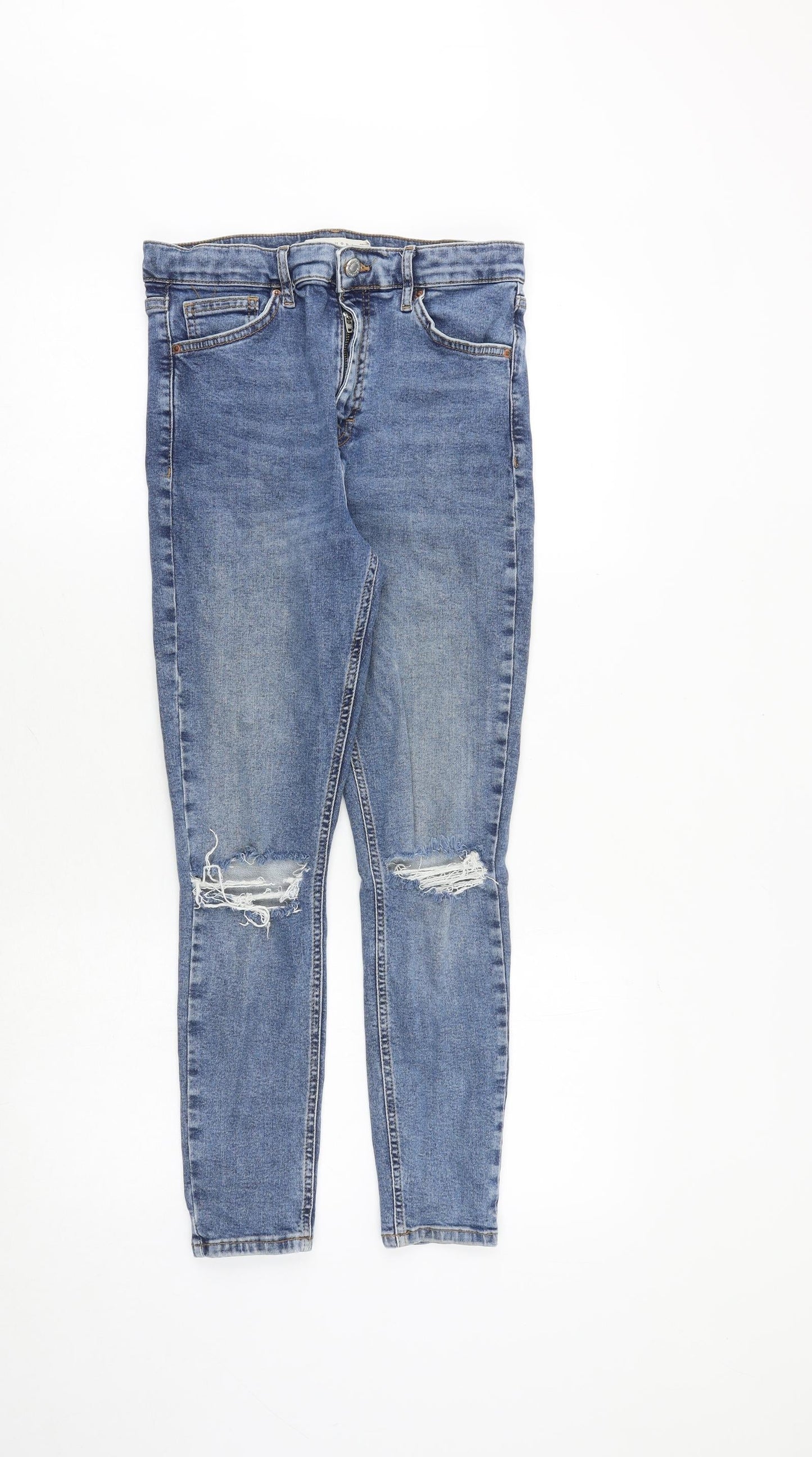 Topshop Womens Blue Cotton Skinny Jeans Size 30 in Regular Zip