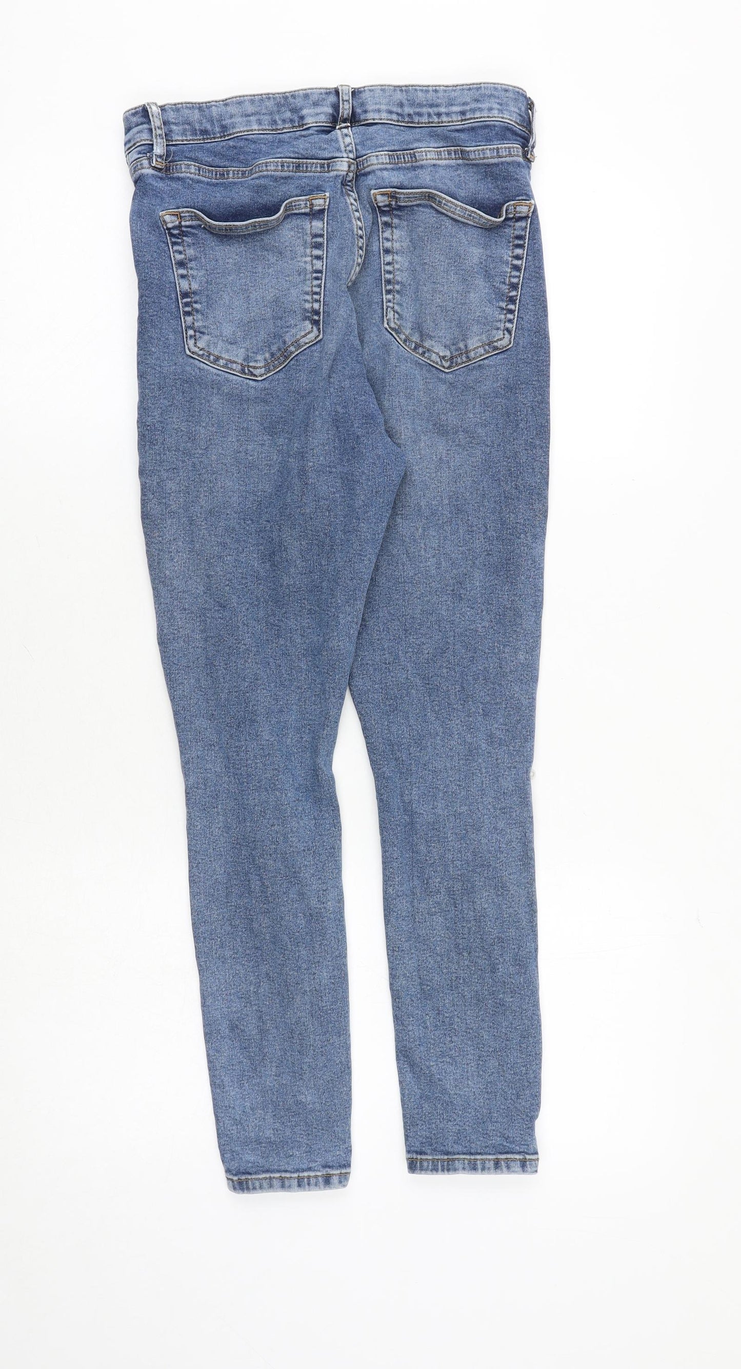 Topshop Womens Blue Cotton Skinny Jeans Size 30 in Regular Zip