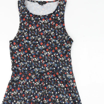 New Look Womens Black Floral Polyester Fit & Flare Size 8 Round Neck Pullover