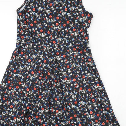 New Look Womens Black Floral Polyester Fit & Flare Size 8 Round Neck Pullover