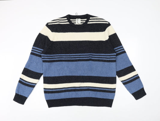 Marks and Spencer Mens Multicoloured Round Neck Striped Polyamide Pullover Jumper Size XL Long Sleeve
