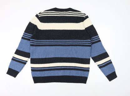 Marks and Spencer Mens Multicoloured Round Neck Striped Polyamide Pullover Jumper Size XL Long Sleeve