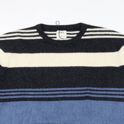 Marks and Spencer Mens Multicoloured Round Neck Striped Polyamide Pullover Jumper Size XL Long Sleeve