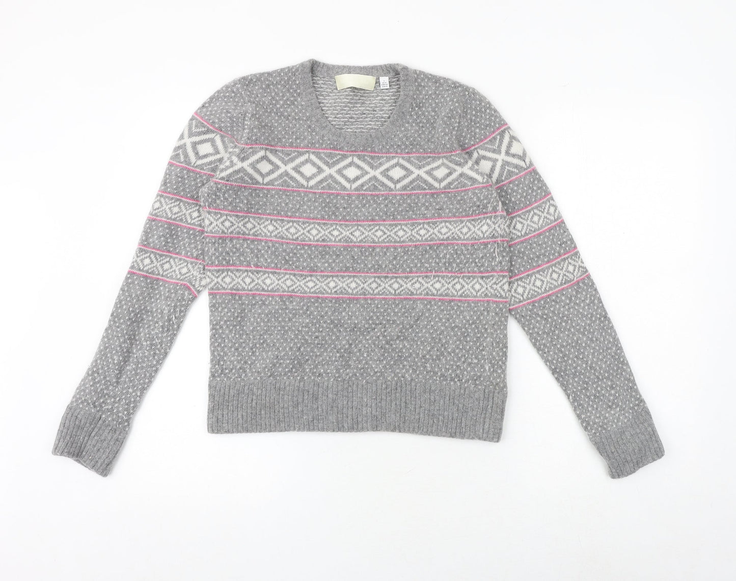 Ronit Zilkha Womens Grey Round Neck Geometric Nylon Pullover Jumper Size L