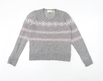 Ronit Zilkha Womens Grey Round Neck Geometric Nylon Pullover Jumper Size L