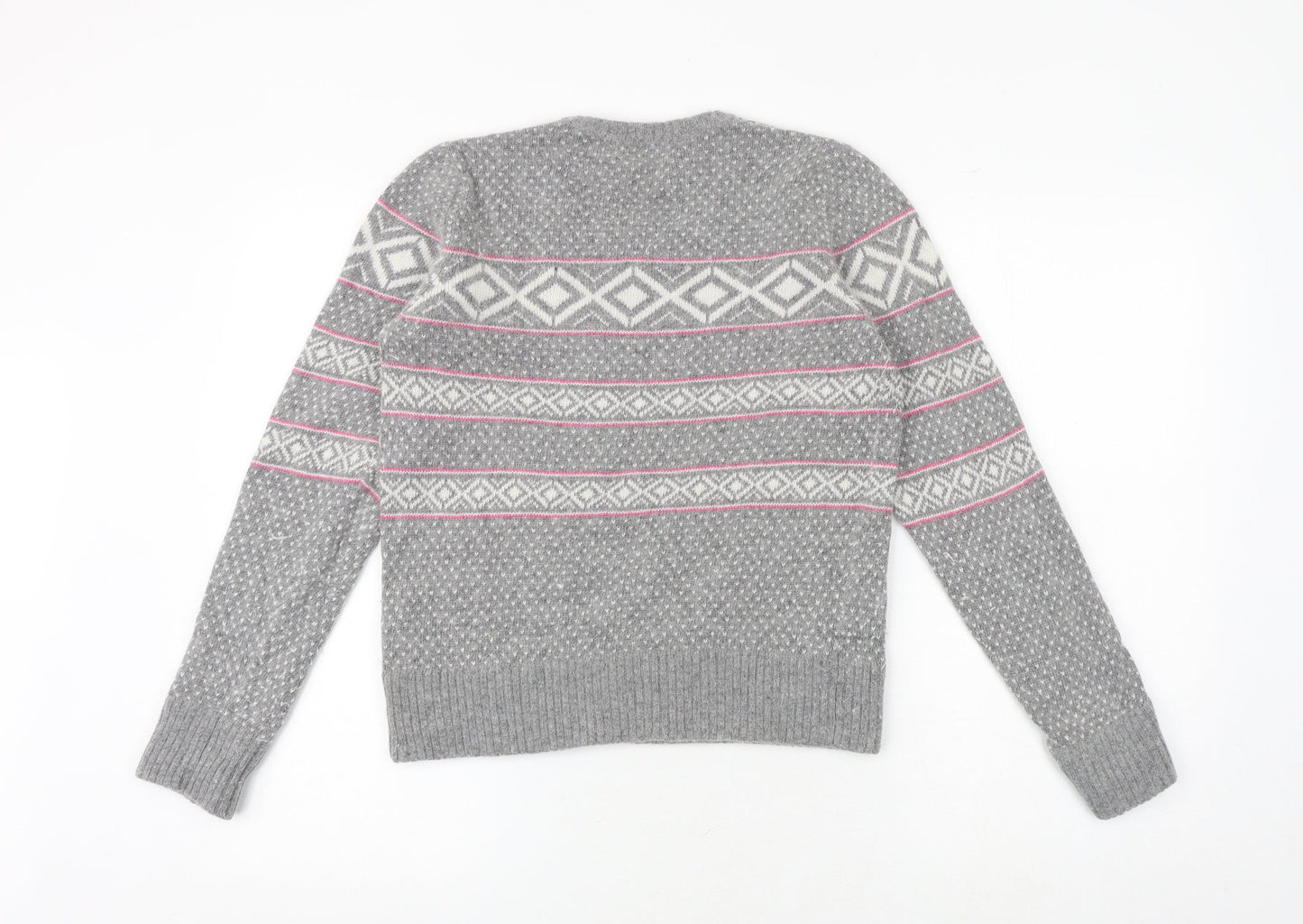 Ronit Zilkha Womens Grey Round Neck Geometric Nylon Pullover Jumper Size L